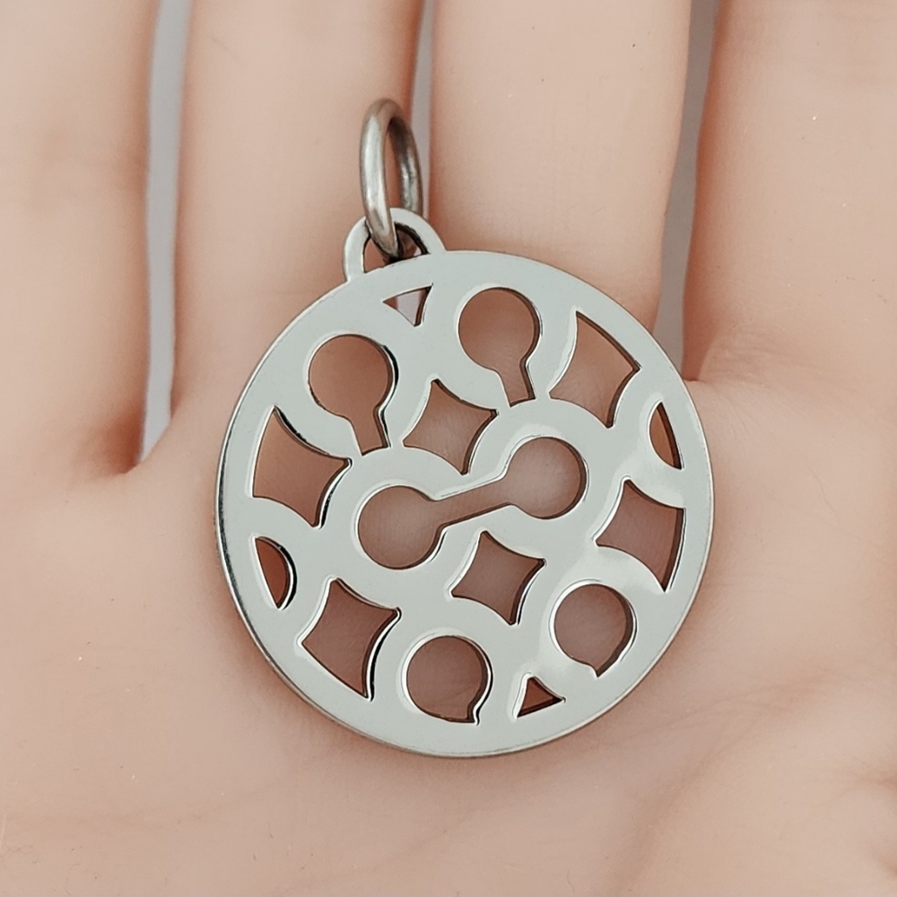 COACH Authentic Round Silver C Optic Metal Tag Hangtag Fob Pendant Excellent